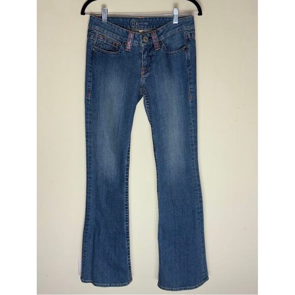 Iconic Y2K Bebe 27 Kayla Jean Pink Bling Rhinestone Spellout Pockets Medium Wash - Picture 3 of 10